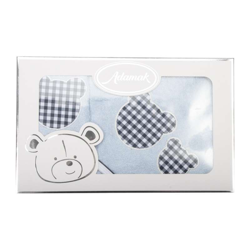 سرویس حوله نوزادی 4 تکه آدمک طرح خرس آبی روشن  کد 970217