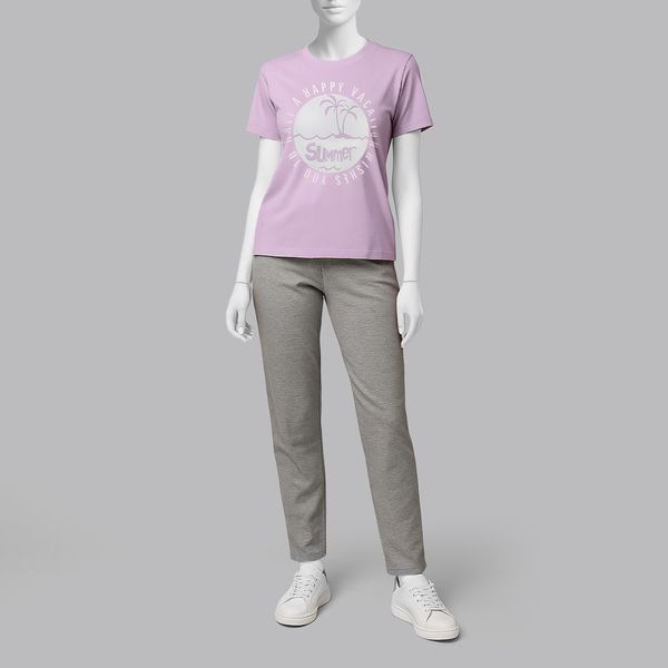 ست تی شرت آستین کوتاه و شلوار زنانه مادر مدل Deniz رنگ یاسی