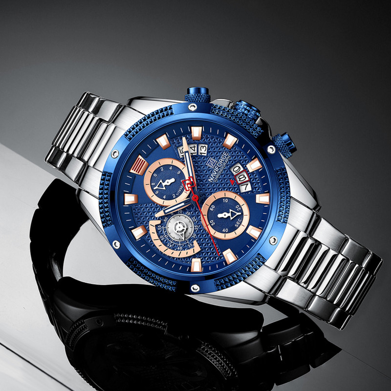 ساعت مچی عقربه‌ای مردانه نیوی فورس مدل سه موتوره کرنوگراف کد NF8021-SBE