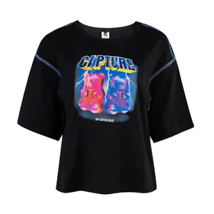 تی شرت آستین کوتاه زنانه جین وست مدل یقه گرد کد 1551279 رنگ مشکی