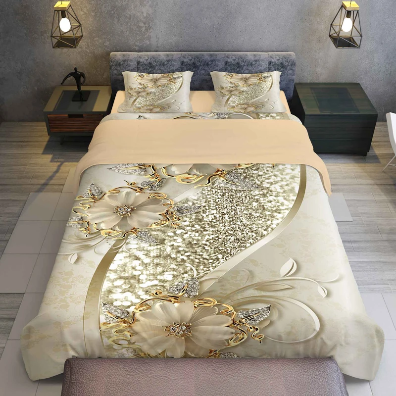 سرویس روتختی مدل گلدار سه بعدی TXY72 تک نفره 5 تکه