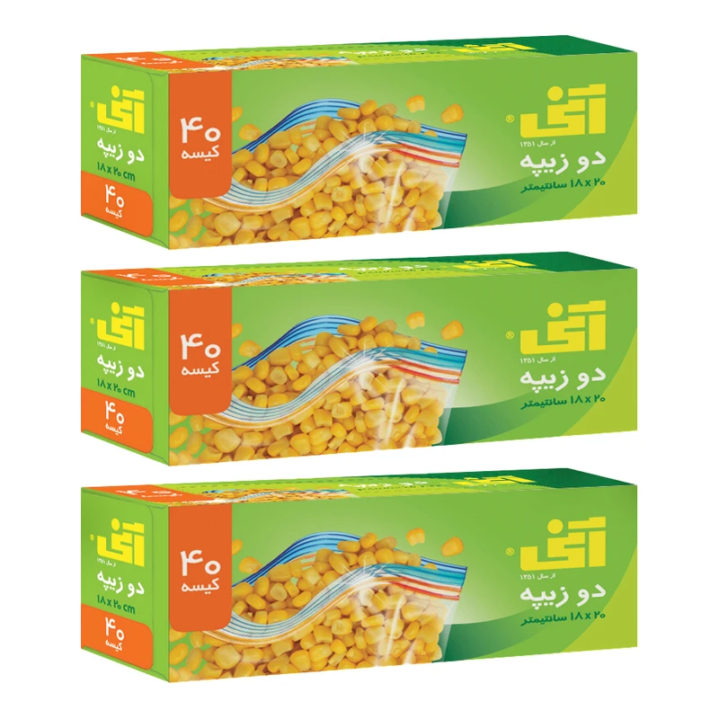 کیسه زیپ دار آنی مدل دو زیپه 18×20 سه بسته 40 عددی