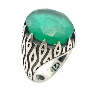 انگشتر نقره مردانه مدل زمرد هندی کد 4704409