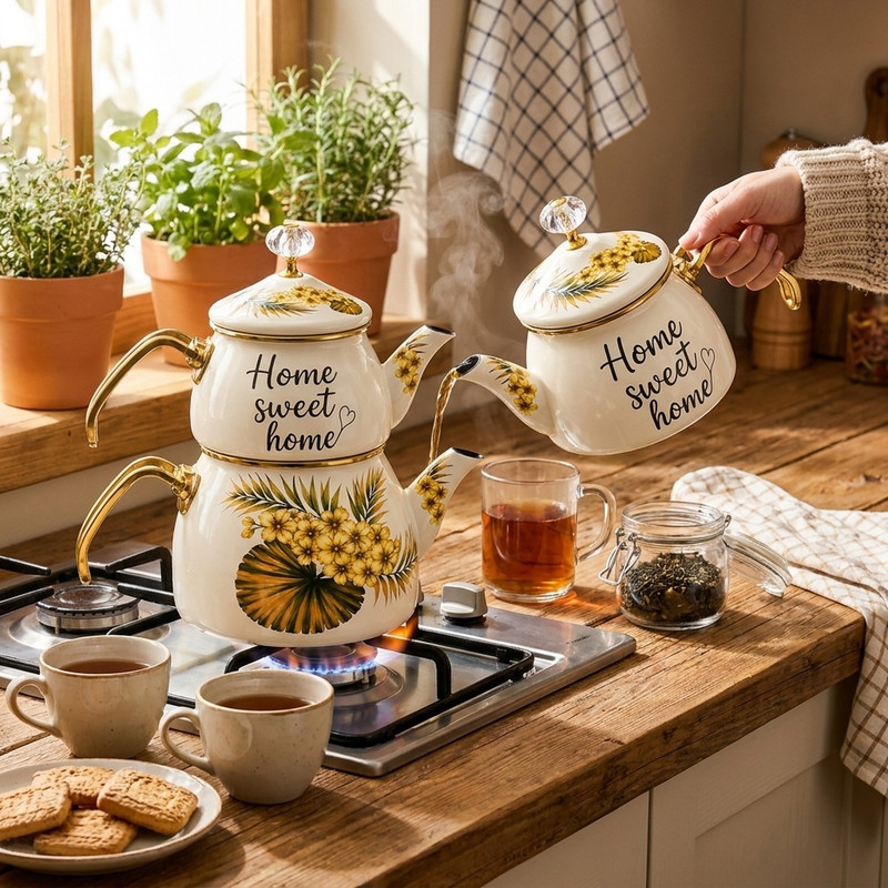 ست کتری و قوری شاهین مدل Home Sweet گنجایش کتری 2.1 لیتر گنجایش قوری 1 لیتر