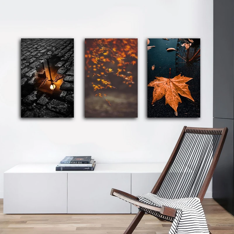 تابلو شاسی بکلیت طرح طبیعت و برگ پاییزی مدل SH-3006 مجموعه 3 عددی