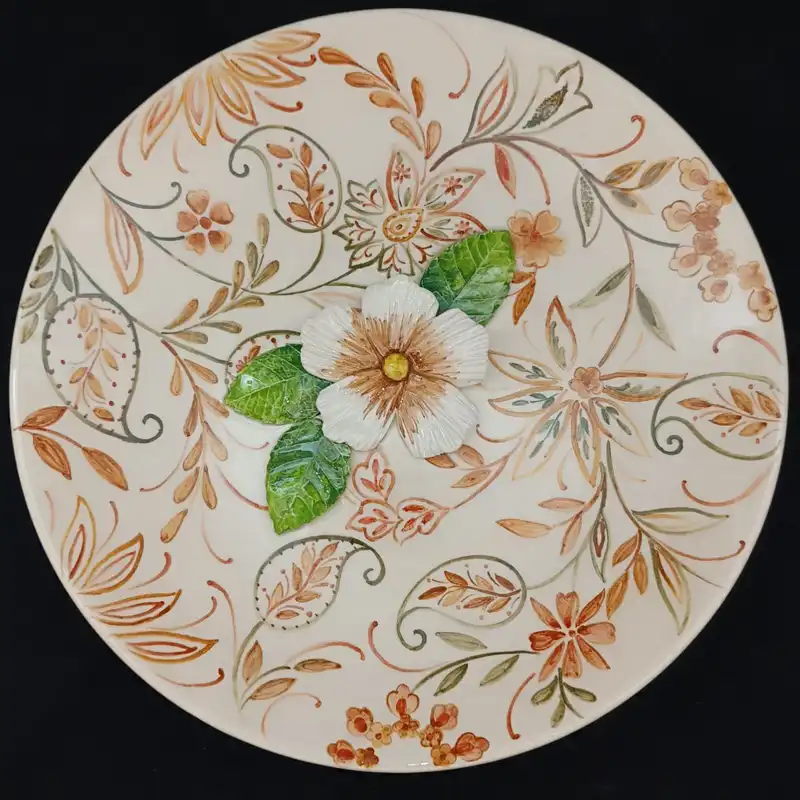 شیرینی خوری سرامیکی هیوا طرح خورشید بته جقه پایه دار گل برجسته کد 15173390