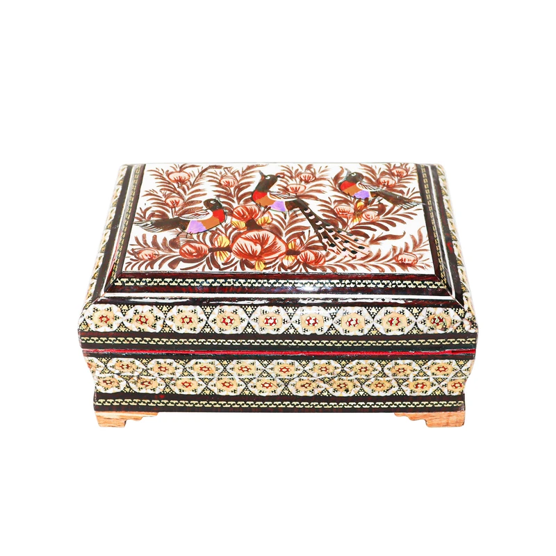 جعبه جواهرات خاتم کاری مدل گل و مرغ برجسته کد 15118Br3f3