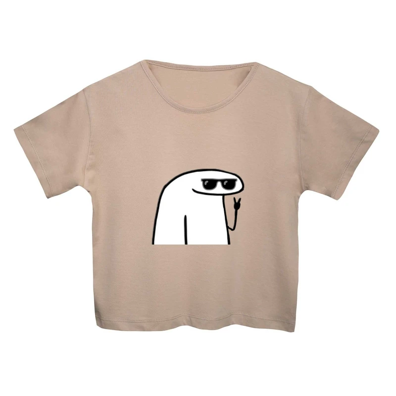 کراپ‌ تی‌شرت آستین کوتاه زنانه مدل استیکر و عینک دودی