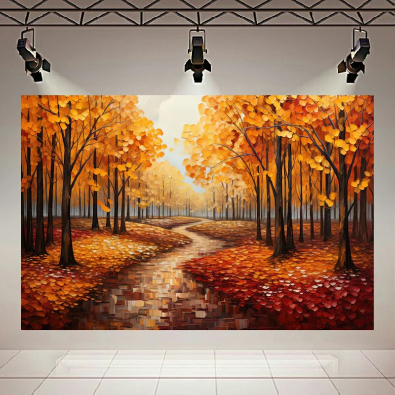 تابلو بوم طرح مخمل جاده پاییزی مدل سنگفرش  کد AR304172