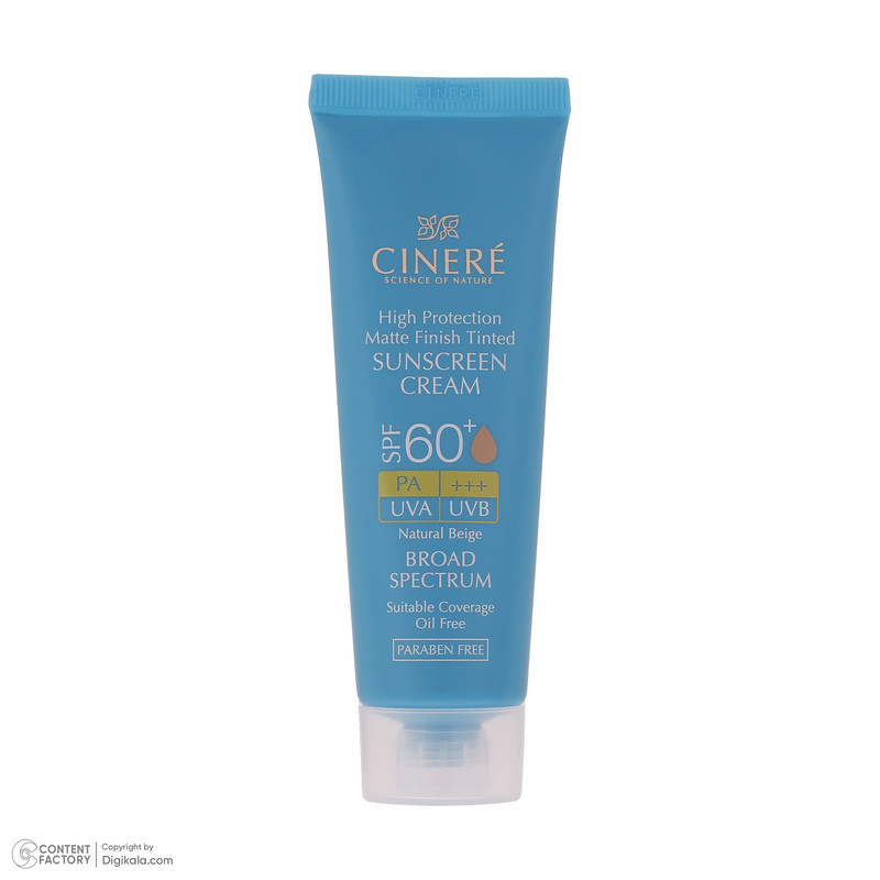 کرم ضد آفتاب رنگی سینره SPF60 مدل Natural Beige محافظ UVA ،UVB و +++PA، مناسب انواع پوست حجم 50 میلی‌لیتر