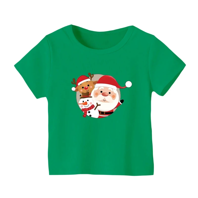 تی شرت آستین کوتاه بچگانه مدل بابانوئل و گوزن کریسمس کد 4