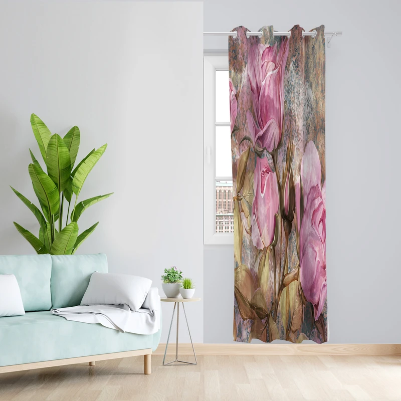 پرده طرح گل آبرنگی مدل مخمل پانچی کد 2684 z سایز 140x200 سانتی متر