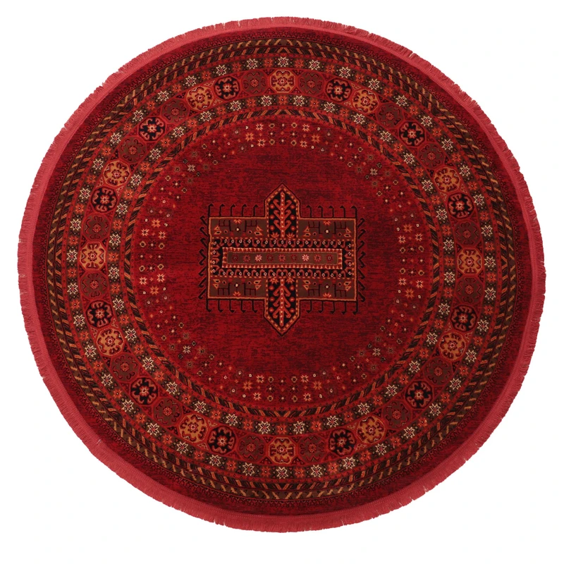 فرش ماشینی 700 شانه فرش بزرگمهر زمینه قرمز حاشیه لاکی مدل گرد