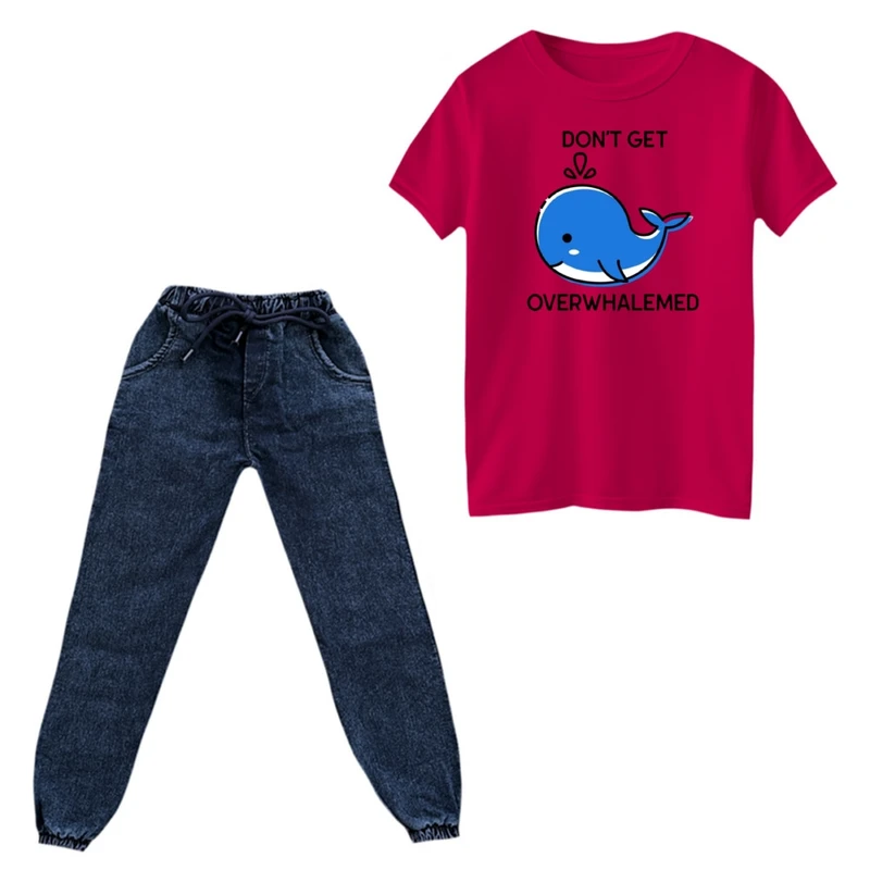 ست تی‌شرت و شلوار پسرانه مدل نهنگ کد ۵