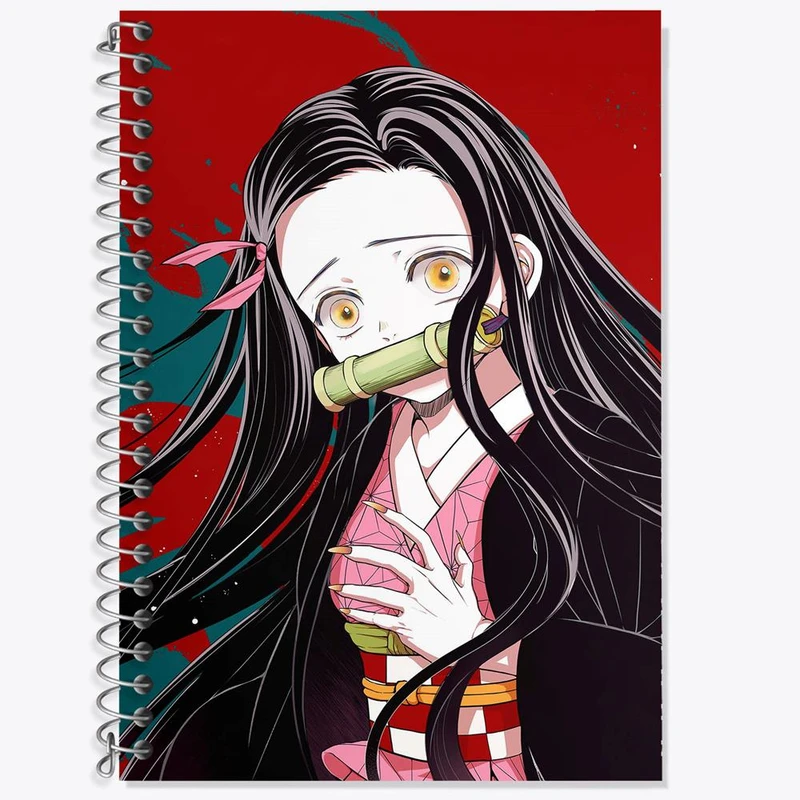 دفتر زبان 50 برگ خندالو مدل دو خط طرح نزوکو چان انیمه دختر کد 12160