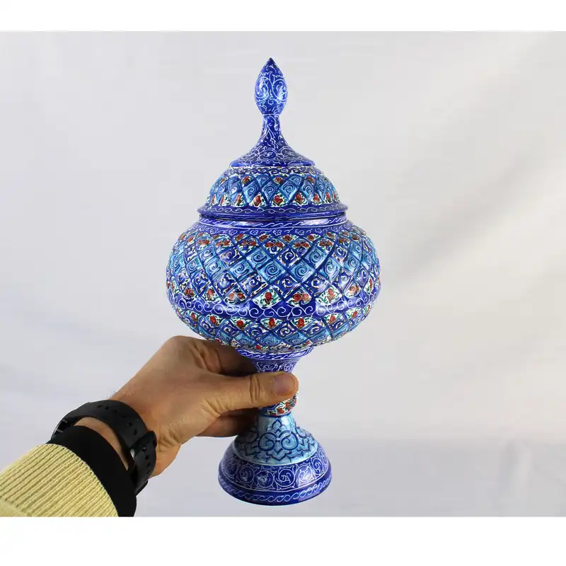 ست 3 تکه گلدان و شکلات خوری میناکاری مدل آسمان