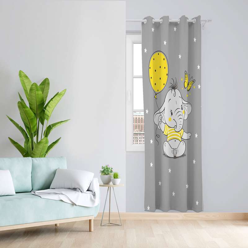 پرده مدل اتاق کودک مخمل پانچی طرح بچه فیل کد 4745 سایز 140x280 سانتی متر