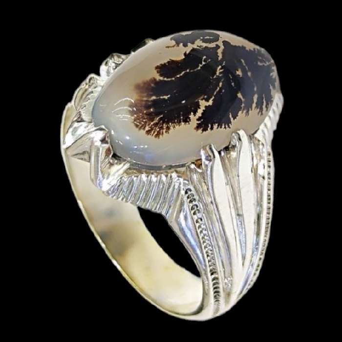 انگشتر نقره مردانه مدل عقیق شجر طبیعی رکاب دست ساز کد 7108