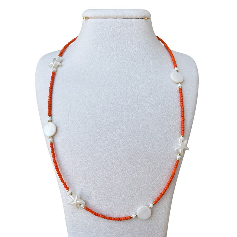 گردنبند دست ساز زنانه مدل منجوقی صدف و ستاره دریایی