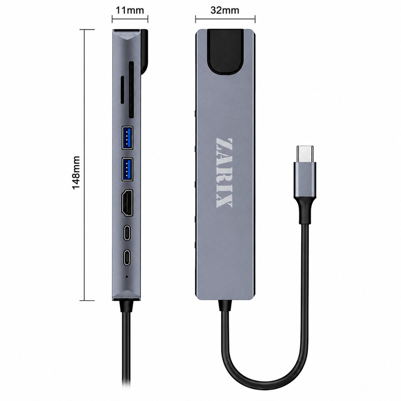 هاب ۸ پورت USB-C زاریکس مدل Z8 Plus 