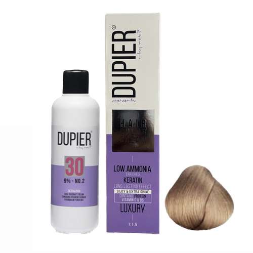 رنگ موی دوپیر سری زیتونی شماره10/3 بلوند زیتونی پلاتینه M10حجم 100میلی لیتر بهمراه اکسیدان مدل 2 نه درصدی 150 میلی لیتر