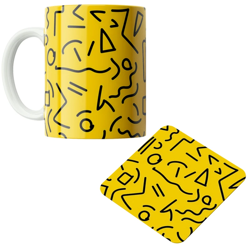 ماگ پاد آفرین مدل اشکال و خطوط کد DKC535 به همراه زیر لیوانی