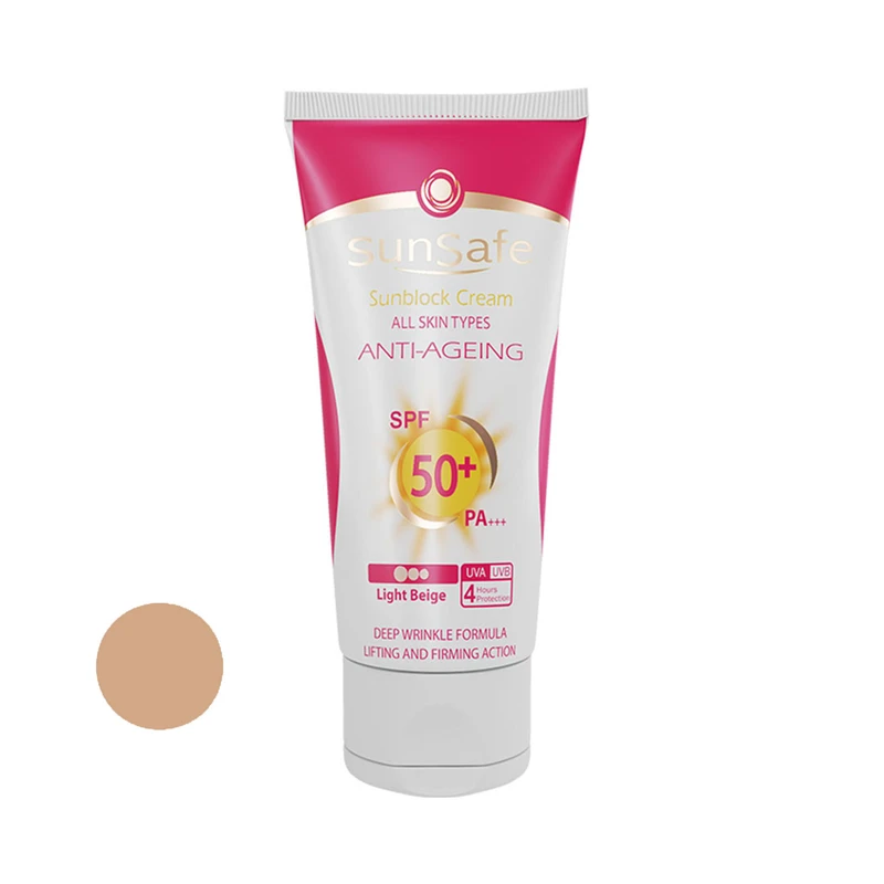 کرم ضدآفتاب و ضدچروک رنگی سان‌سیف مدل SPF50 مناسب انواع پوست، حجم 50 میلی‌لیتر