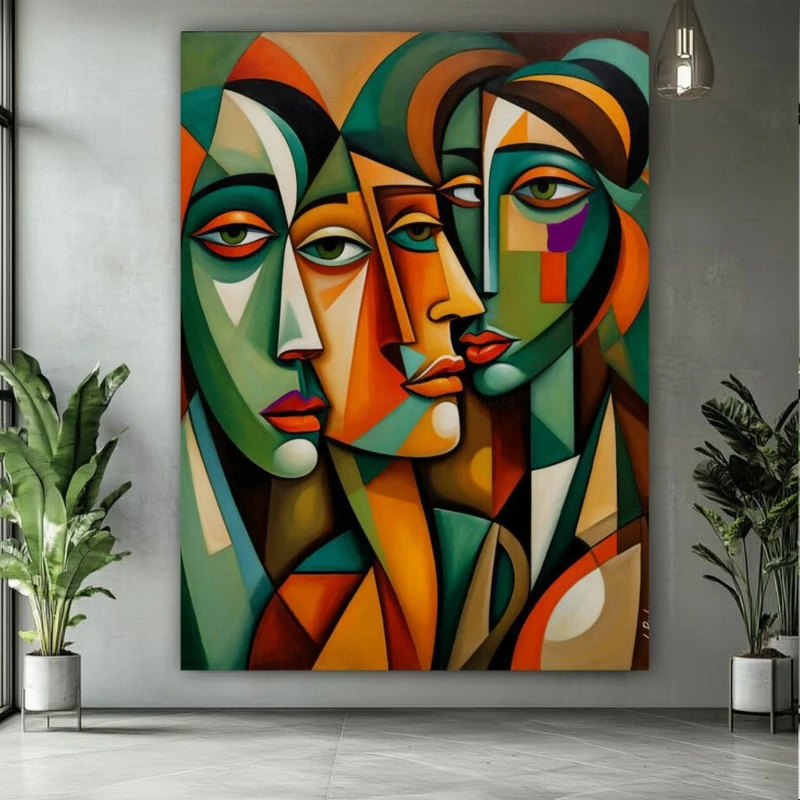 تابلو بوم طرح مخمل انتزاعی مدل چهره های رنگی کد FP106258