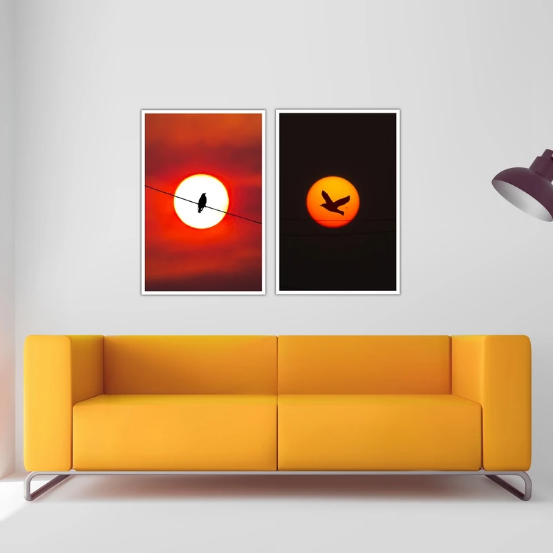 تابلو بکلیت طرح منظره غروب و پرنده مدل w-477 مجموعه 2 عددی