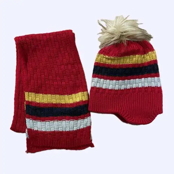 ست کلاه و دستکش بافتنی بچگانه مدل حصیری NP 096