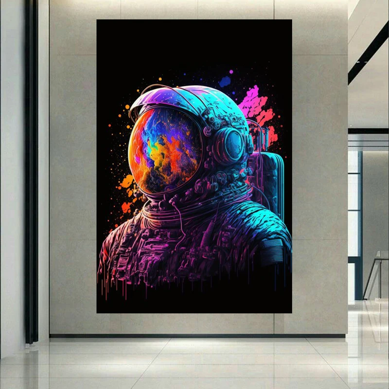 تابلو بوم طرح مخمل دیجیتال فضانورد مدل انعکاس رنگ ها کد AR303886