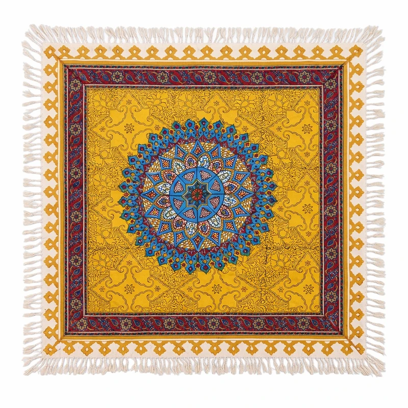 رومیزی قلمکار صنایع دستی فاخر مدل مدرن طرح سمبل لوتوس کد Sq60LotusAchaemenid-RYB