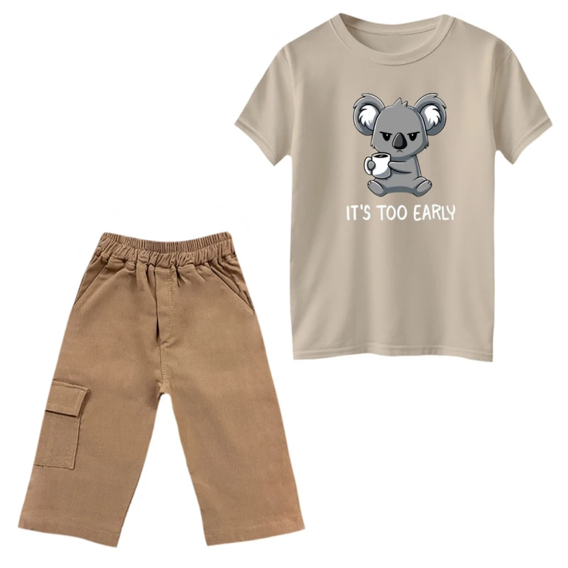 ست تی‌شرت و شلوارک پسرانه مدل کوالا عصبانی رنگ کرم