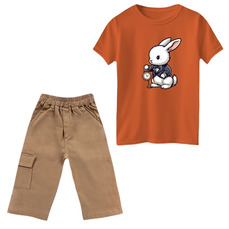 ست تی‌شرت و شلوارک پسرانه مدل خرگوش و ساعت