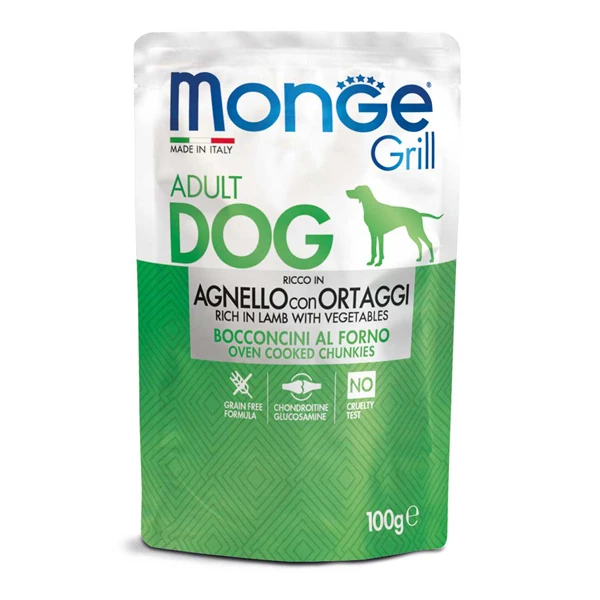 پوچ سگ بالغ مونژه مدل Monge Grill Adult با طعم بره و سبزیجات وزن 100 گرم