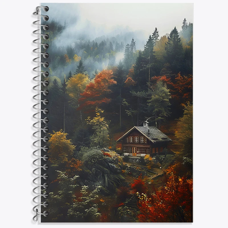 دفتر زبان 50 برگ خندالو مدل سه خط طرح کلبه پاییزی کد F5642