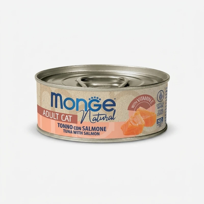 کنسرو غذای گربه بالغ مونژه مدل Monge Natural طعم ماهی تن و سالمون وزن 80 گرم