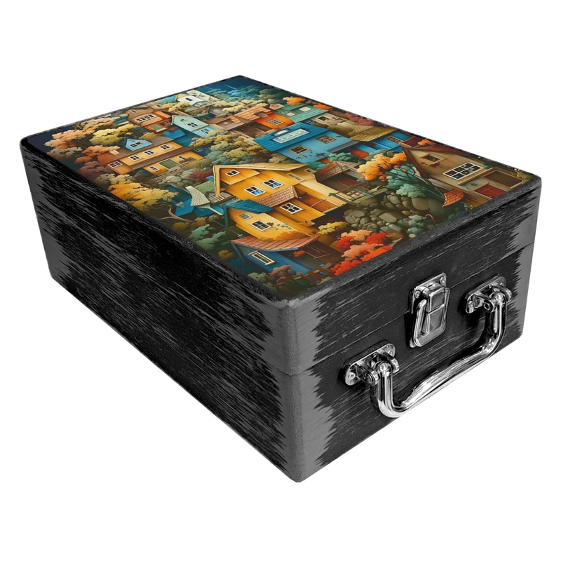 جعبه هدیه چوبی مدل چمدان طرح بهاری کد WS770