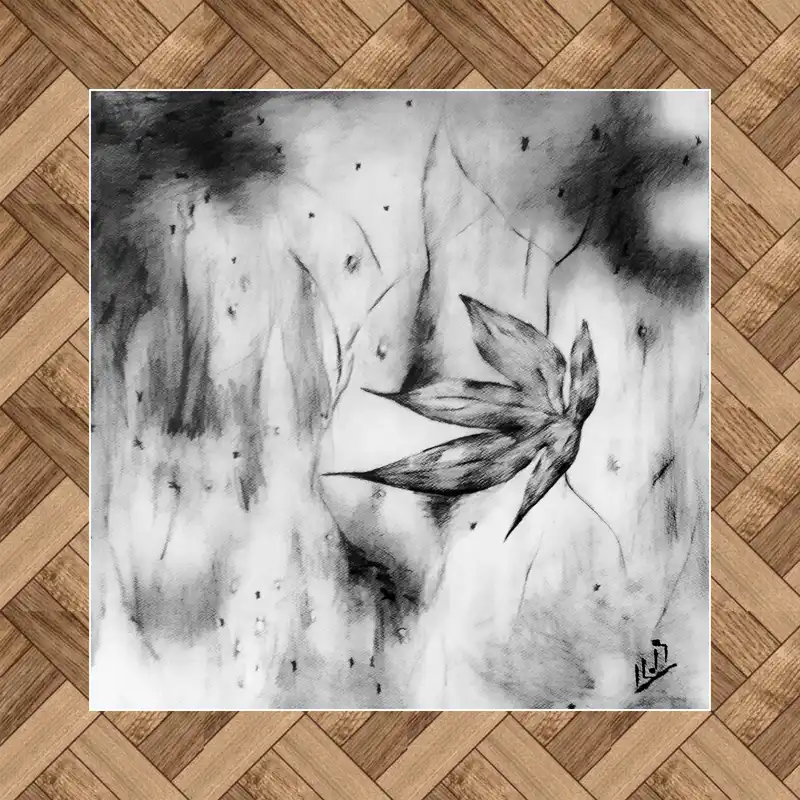 نقاشی سیاه قلم طرح برگریزون