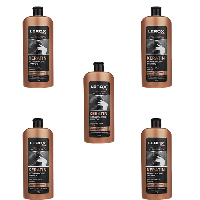 شامپو تقویت کننده و ترمیم کننده مو لروکس مدل KERATIN وزن 550 گرم مجموعه 5 عددی