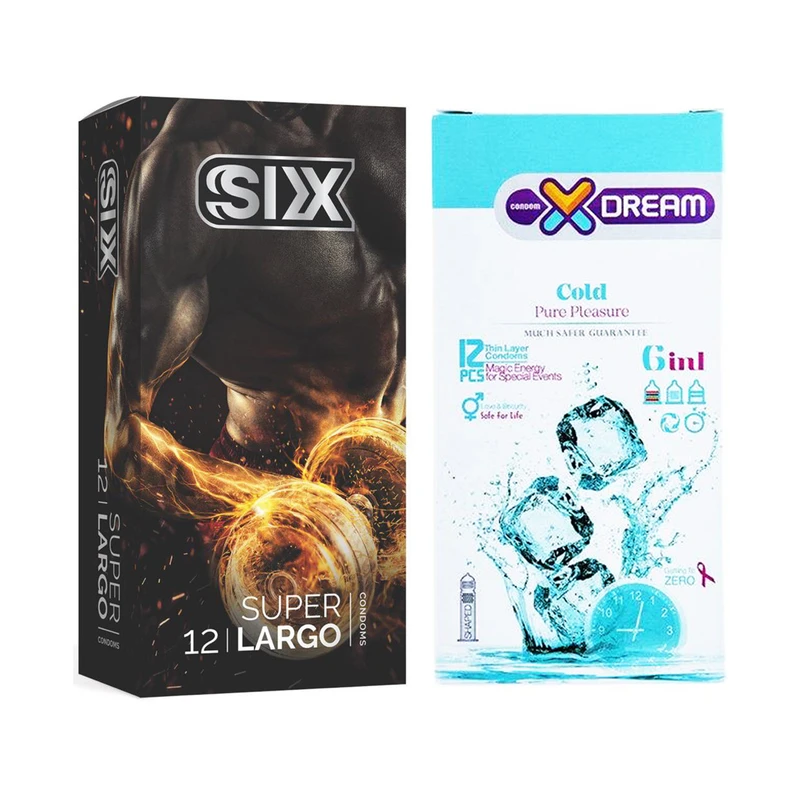 کاندوم سیکس مدل Super Largo بسته 12 عددی به همراه کاندوم ایکس دریم مدل Cold بسته 12 عددی