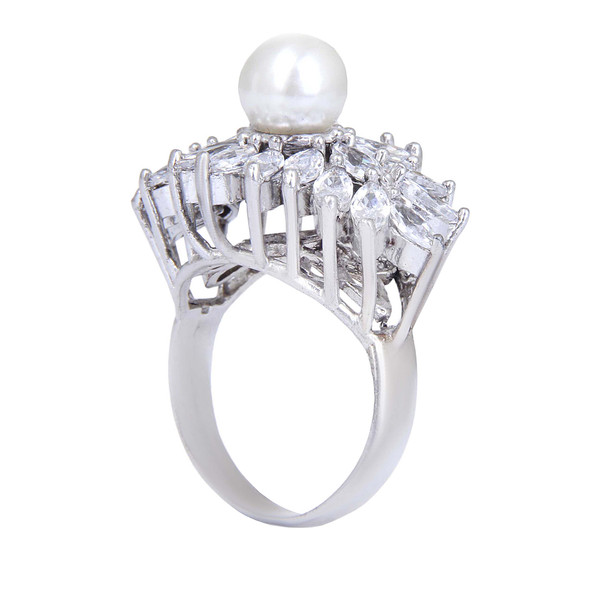 انگشتر نقره زنانه مدل سنگ مروارید مصنوعی مخراج نگین مارکیز ابکاری رادیوم کد AWR_2103