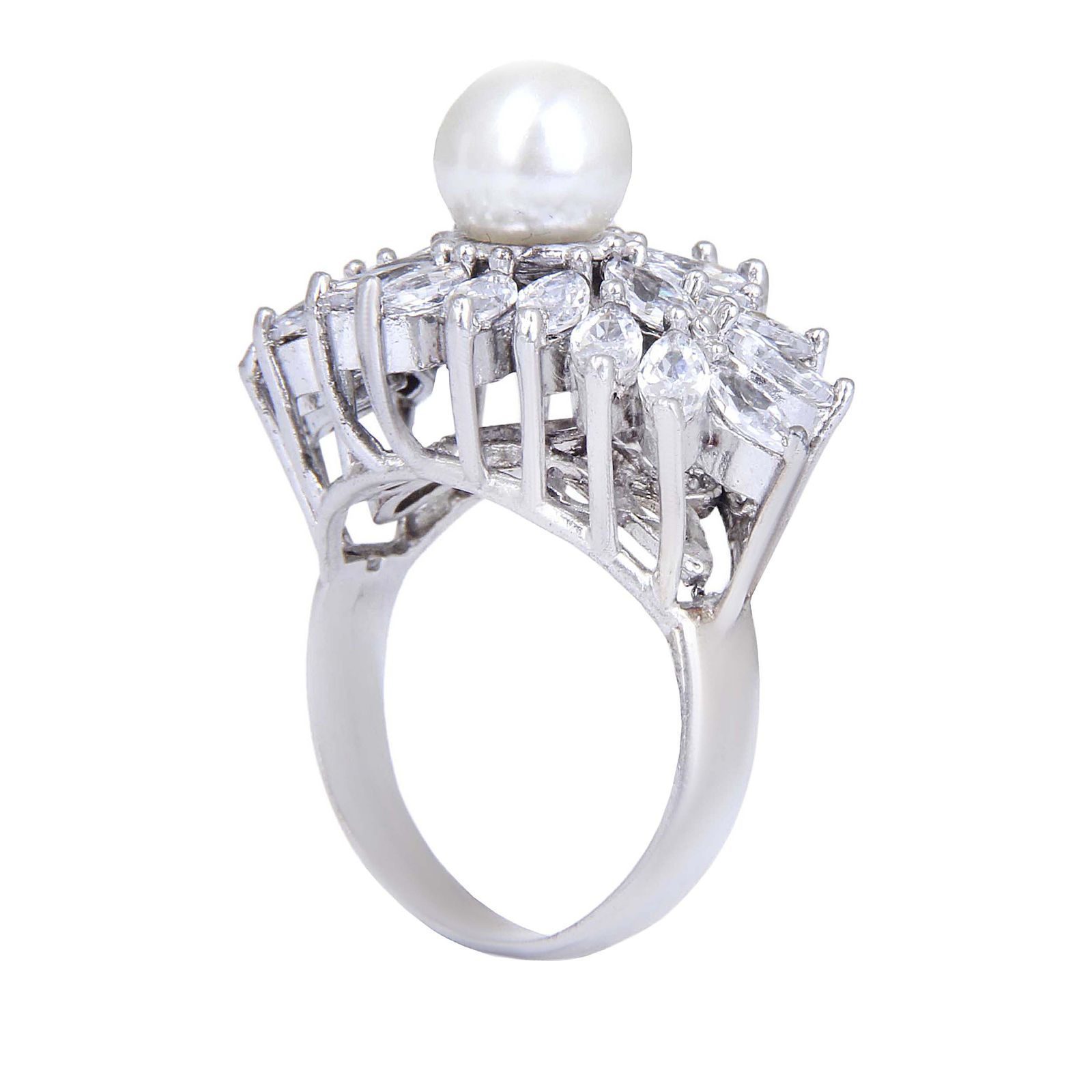 انگشتر نقره زنانه مدل سنگ مروارید مصنوعی مخراج نگین مارکیز ابکاری رادیوم کد AWR_2103 - - 1