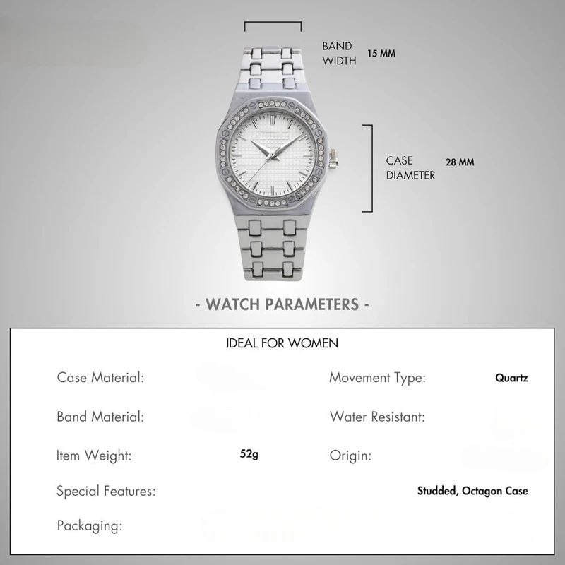 ساعت مچی عقربه‌ای کوارتز زنانه مدل کلاسیک دور نگین کد 01