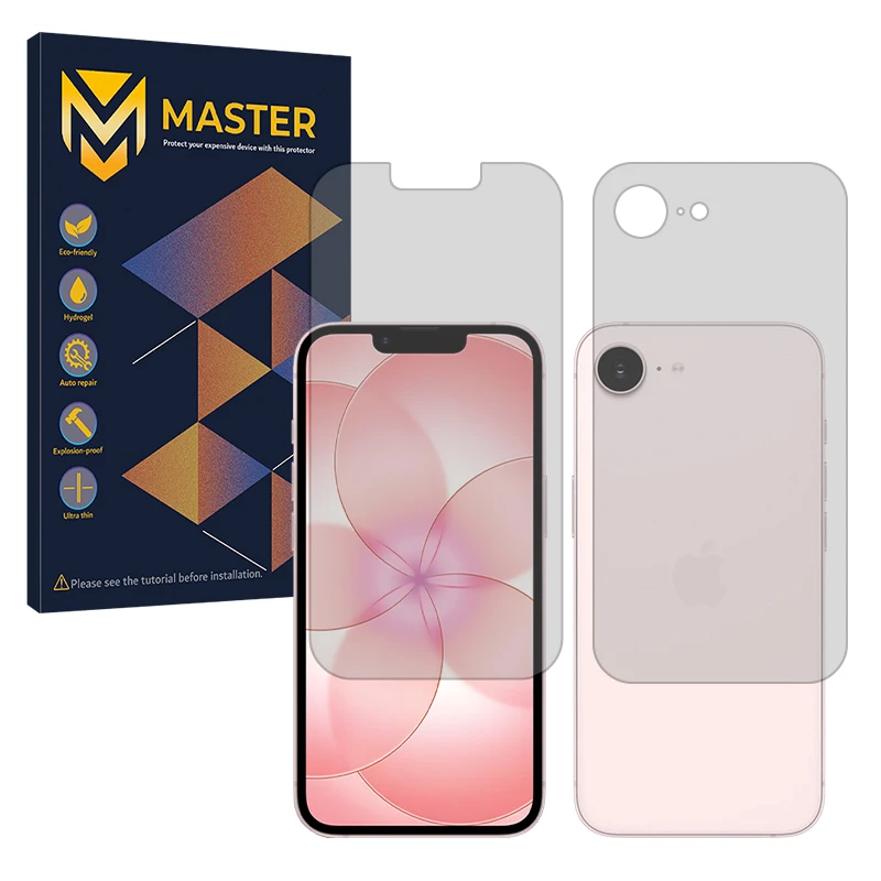 محافظ صفحه نمایش شفاف مستر مدل هیدروژلی مناسب برای گوشی موبایل اپل iPhone 17e به همراه محافظ پشت گوشی