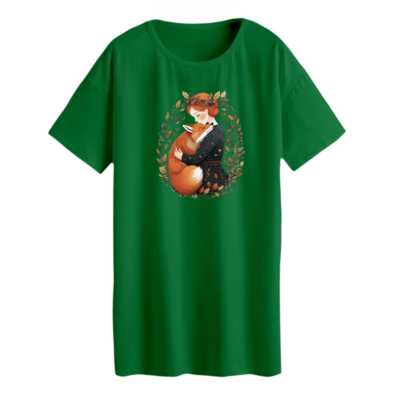 تی شرت لانگ زنانه مدل دخترک و روباه