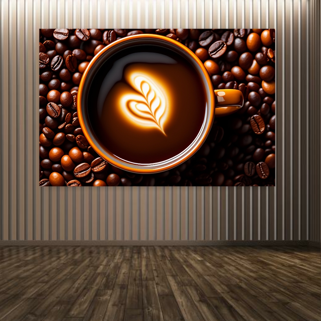 پوستر پارچه ای طرح قهوه مدل فنجان و دانه قهوه کد PP2494