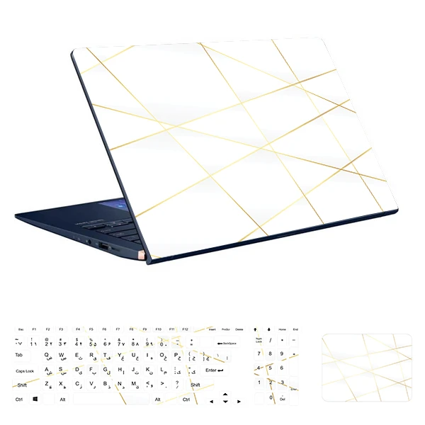 استیکر لپ تاپ توییجین و موییجین طرح هندسی کد 24 مناسب برای لپ تاپ 15.6 اینچ به همراه برچسب حروف فارسی کیبورد