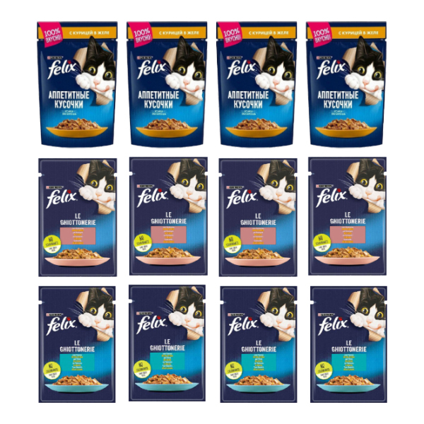 پوچ گربه بالغ فلیکس مدل The Delicacies in Sauce بسته 12 عددی