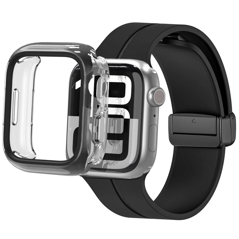 بند اسپریگ مدل Silicone Magnet CG مناسب برای اپل واچ Series 7 45mm / Series 8 45mm / Series 9 45mm به همراه کاور